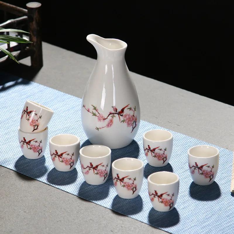 Creative 1 Pot and 8 Cups Ceramic Wine Set Chinese White Wine Glasses and Jugs Vintage Wine Dispenser Gift Box Set