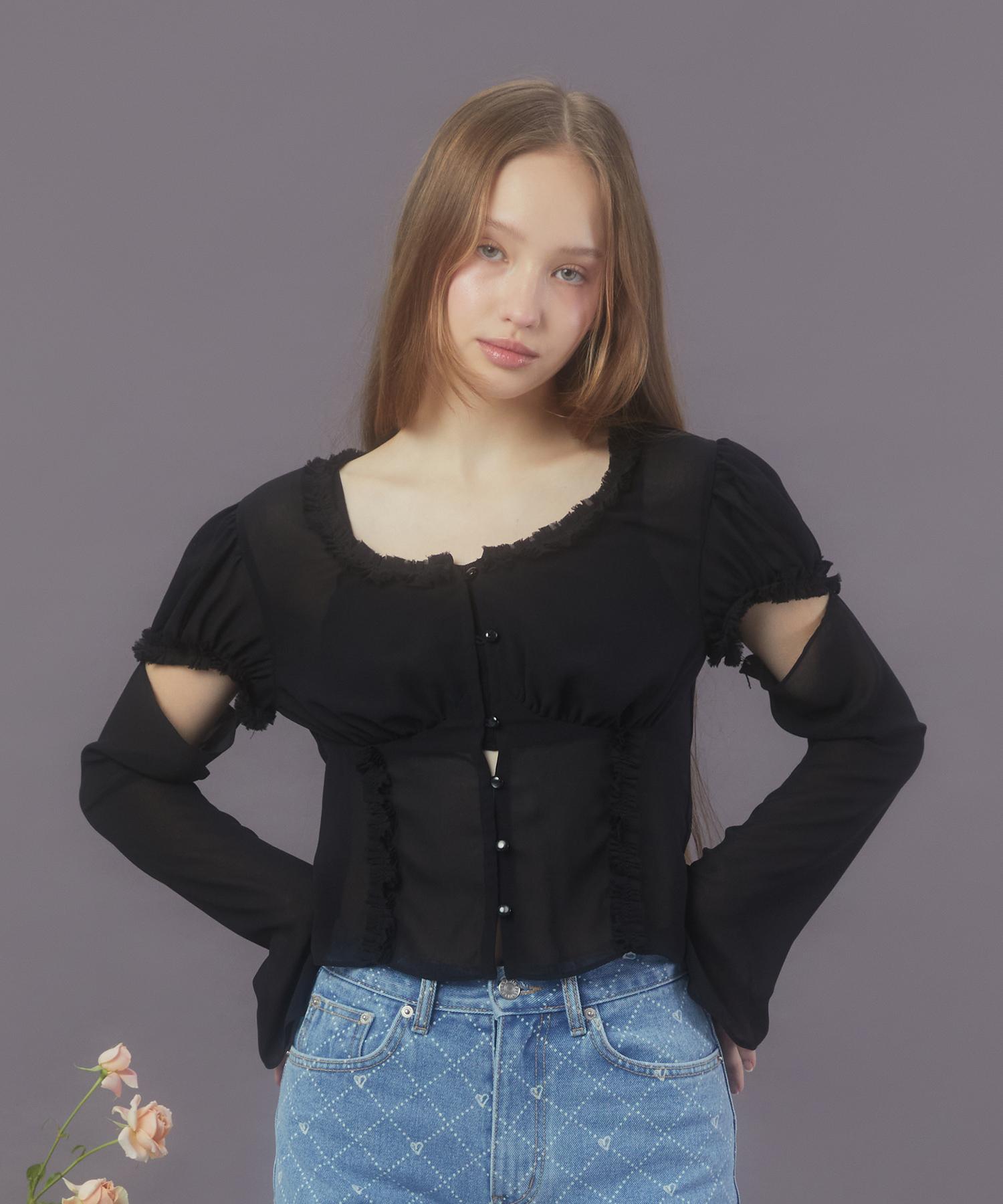 Margarine Fingers Two-Way Chiffon Blouse (Black)