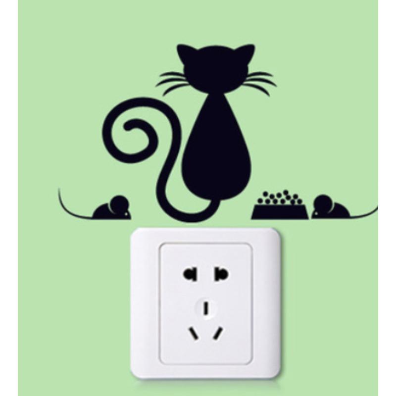 1pcs Cartoon Creative Cat Butterfly Silhouette Bedroom Living Room Light Switch Stickers Decorative Wall Stickers Self-adhesive
