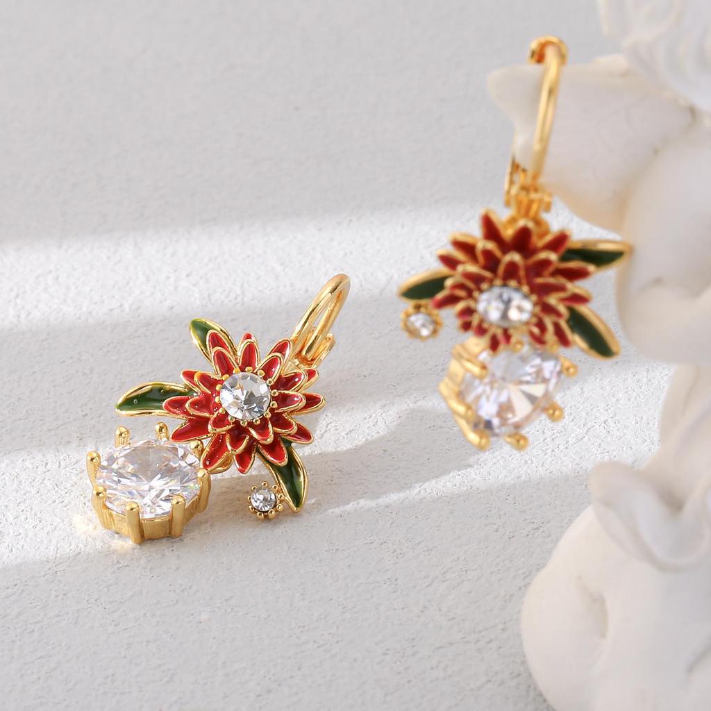 LNCHRAN Enameled Flower Earrings with Gold-Plated Copper and Synthetic Zirconia.
