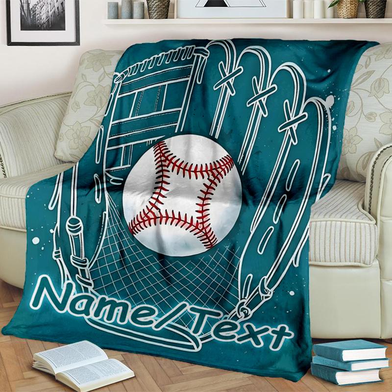 1PC Custom Name Baseball Glove Ball Outdooor Flannel Blankets Throw Blanket All-Season Throw Gift Bedspread for Couch, Bed, Camping Holiday Birthday G