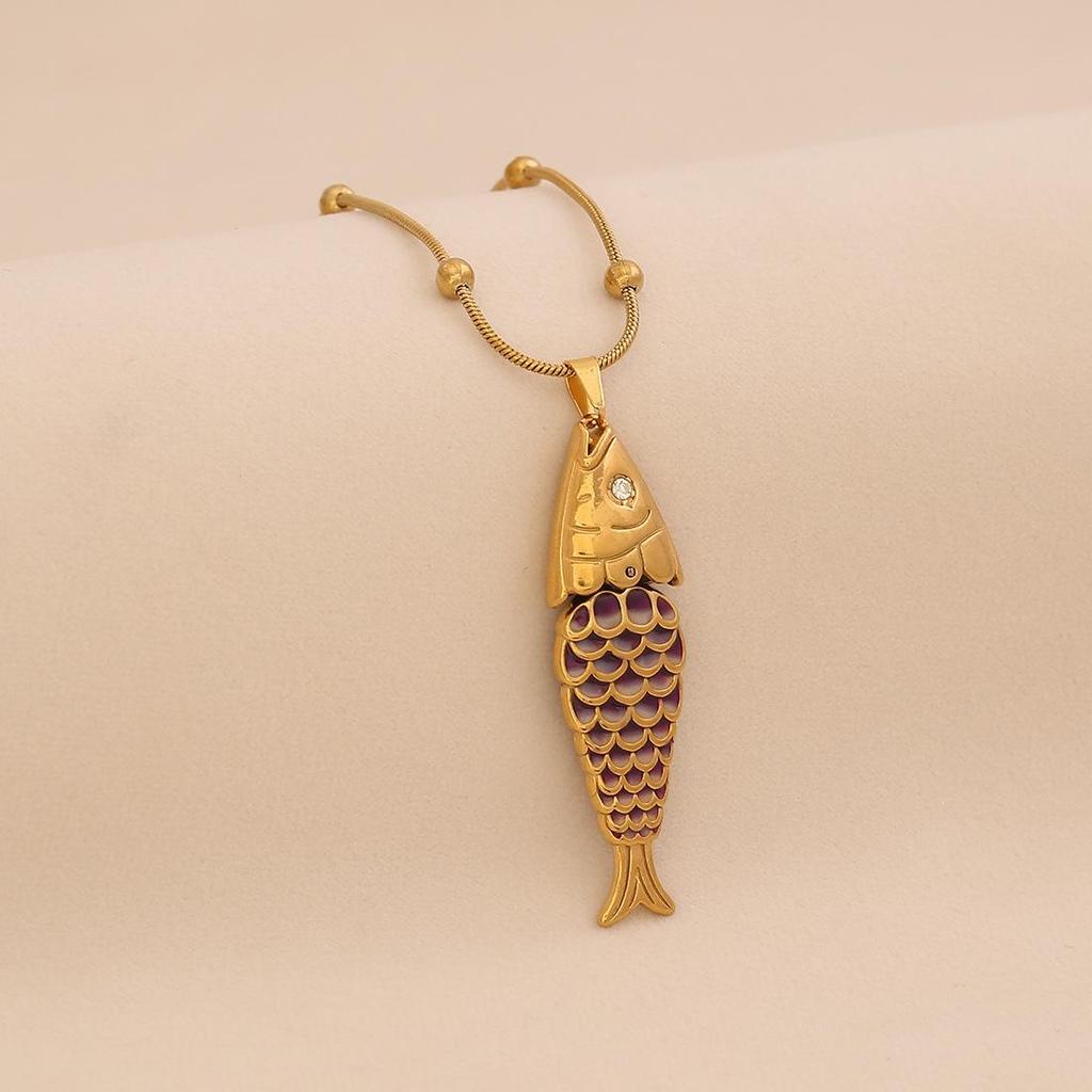 3D Vivid Carp Tropical Fish Pendant Necklace Colorful Stainless Steel Chain