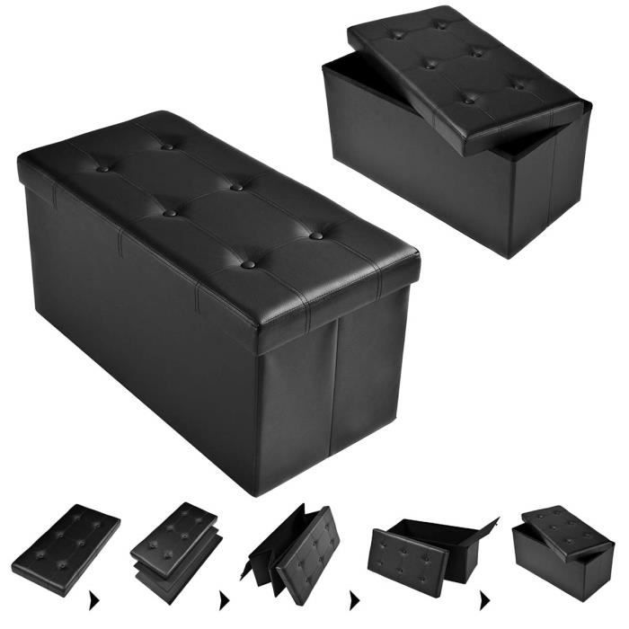 Bench Storage Seat Ottoman Footrest - 109L- 76 X 38 X 38CM In Black PVC Leather Save Space Max Load. 300KG