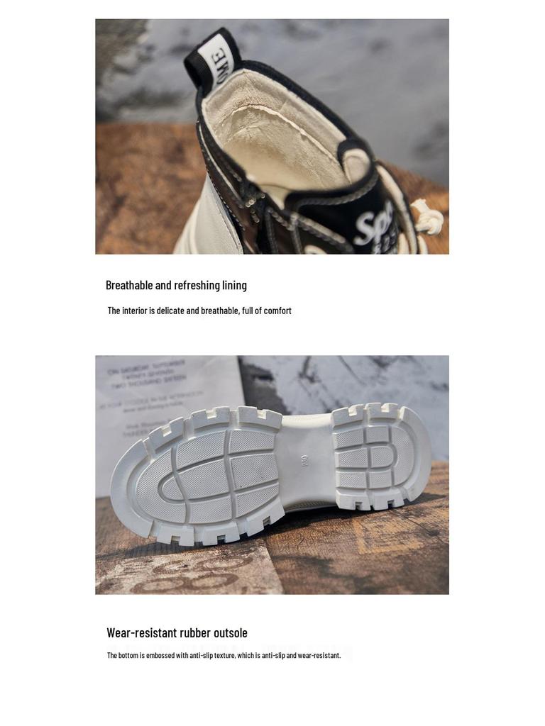 Women's White High-Top Casual Sneakers - 2024 Korean Style, Thick-Soled Martin Short Boots for Autumn/Winter
