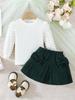 Girls' Bubble Sleeve Top & Bow Skirt 2Pcs Outfit