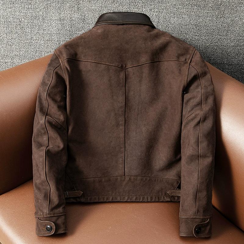 Genuine Lambskin Leather Jacket Men Vintage Distressed Short Slim Fit Bomber Coat Spring Autumn