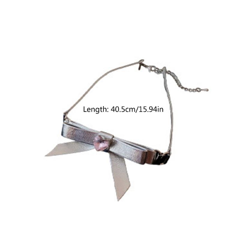Bowknot Heart Leathers Rope O Style Choker DIY Diamonds Loves Pendant Necklace for Women Punk Aesthetic Y2K Necklace