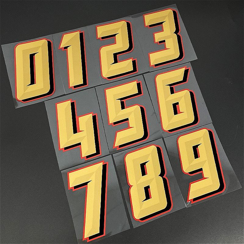 1pc Gold Number 0 To 9 Motorcycles Stickers Waterproof for Motorcycle Fairing Fuel Tank Helmet Car Window Universal Vinyl Decal