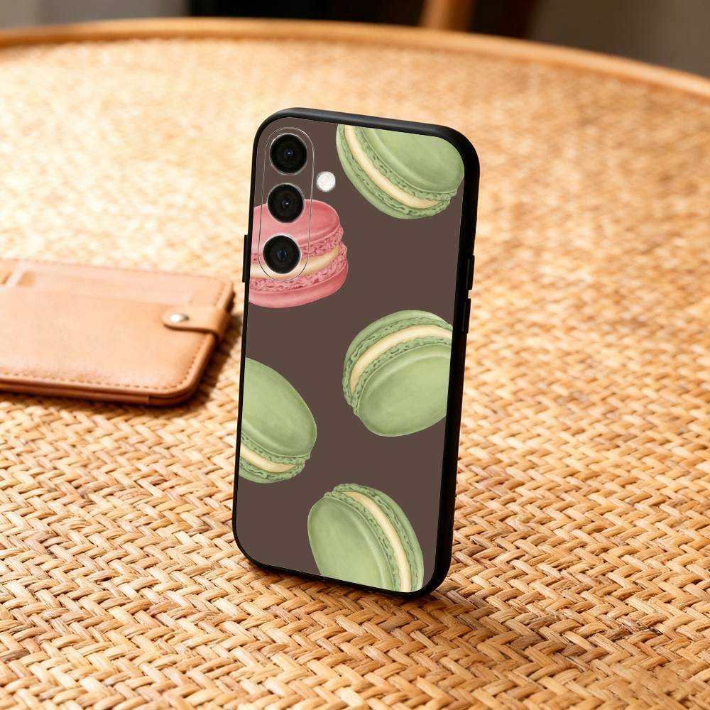 Macaron Délicieux Coloré Coque de Téléphone Pour Samsung A73,72,71,53,52,51,22,91,80, Housse Noire Souple