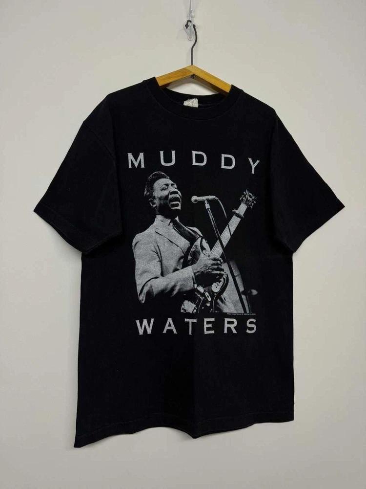 Vintage 1992 Muddy Waters Schwarzes Baumwollhemd S5XL Unisex Cl290