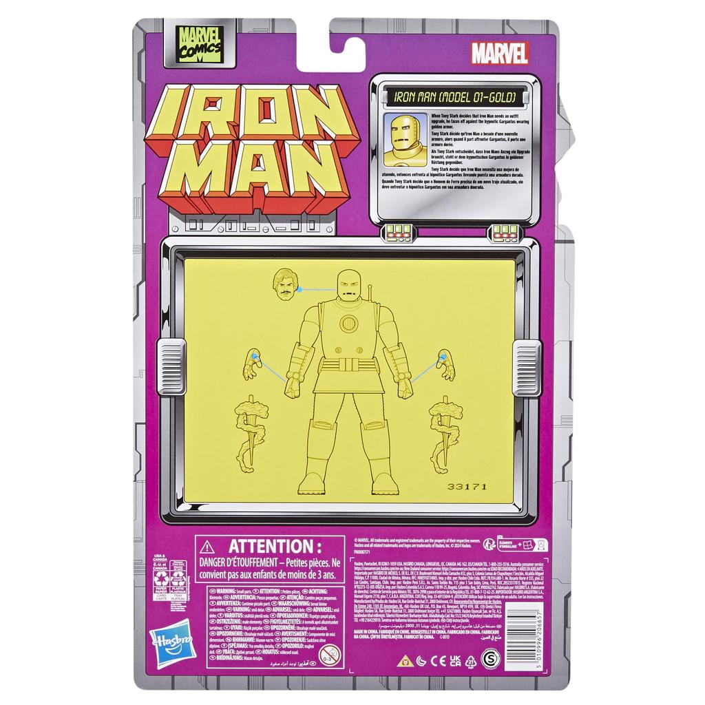 Hasbro Marvel Comics Iron Man Iron Man Comics Collectible Action Retro Design Blister Authentic (Model 01-Gold), 6-inch (15cm) Figure, Packaging,