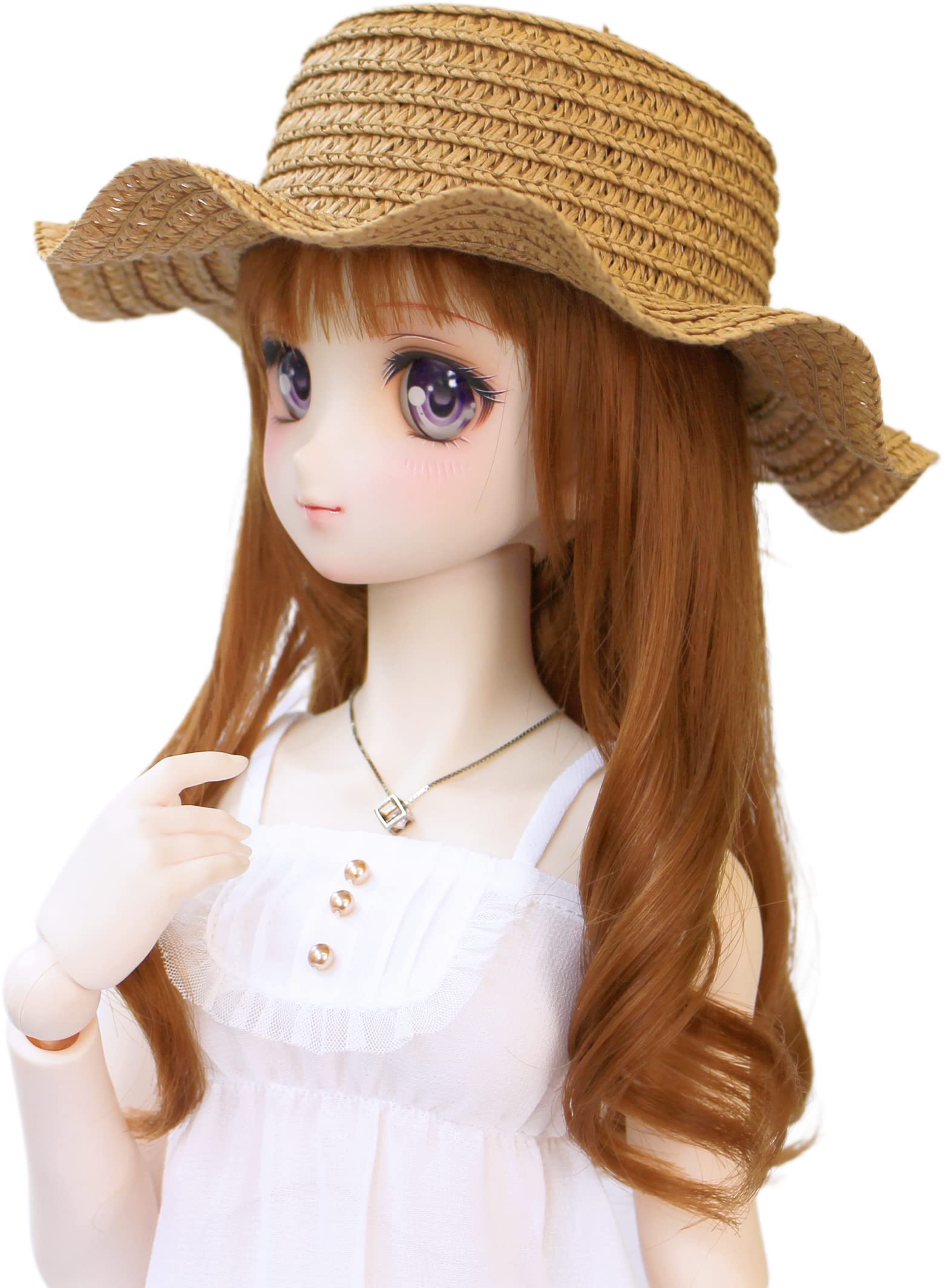 

[Petite Marie] 13 DD MDD совместимо (Совместимость с DDH-01 и 10) Шляпа с широкими полями Соломенная шляпа Бежевая Мягкая волнистая шляпа Элегантная шляпа с черно-белой лентой 9-го размера