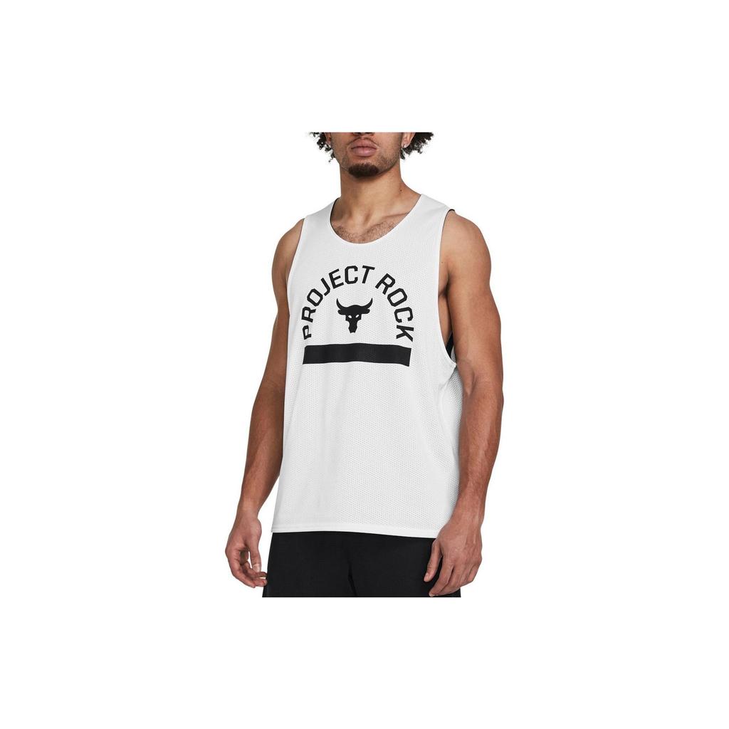 Under Armour Project Lock Malla Letra Estampada Cuello Redondo Sin Mangas Chaleco Tops Hombre Blanco 1385938-001