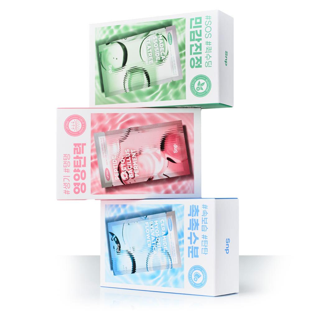 Snp Skin Return Essence Mask Pack 30 Sheets 3 Types Set Soothing and Lifting and Water Daily Facial Sheet Mask