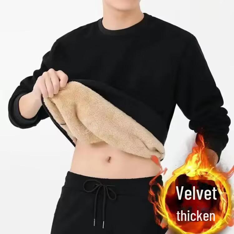 

Мужская толстовка из овечьего флиса с круглым вырезом - толстый теплый осенне-зимний пуловер, однотонный свободный свитер L