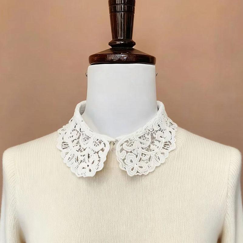 Schwarz/Weiß Hohlstickerei Hemd Falscher Kragen für Damenanzug Abnehmbares Rundhalshemd Abnehmbare Kragen Dekorativ