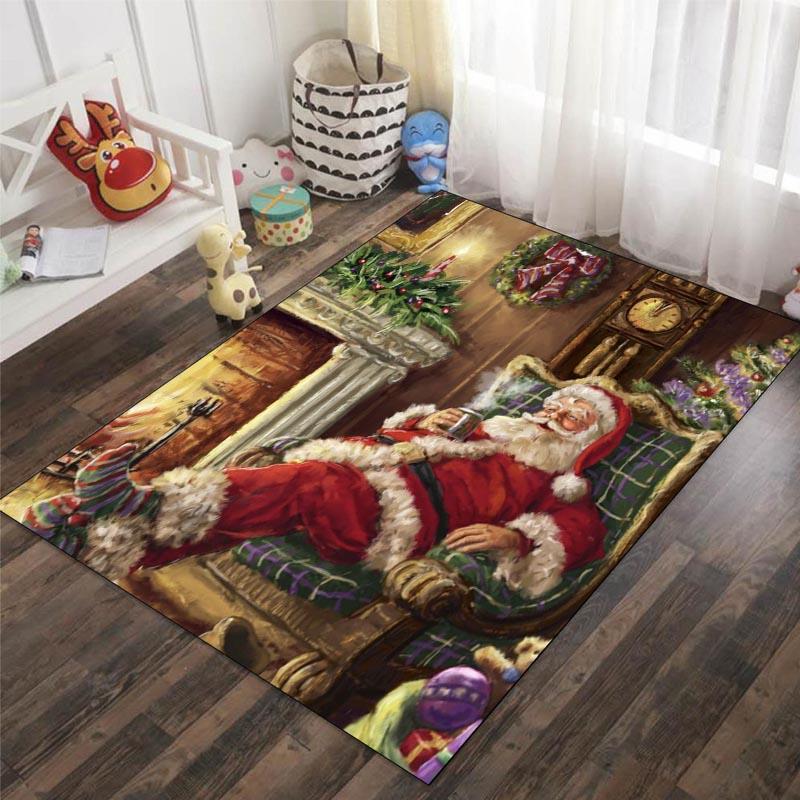 Santa Claus Reindeer Snowman Christmas Decoration Carpet Living Room Bedroom Carpet Entrance Porch Door Mat Home Decoration