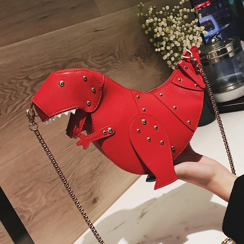 Personalized Bag Women's 2025 New Cartoon Cute Trendy Dinosaur Shape Rivet Decoration Shoulder Crossbody Creative Small Bag