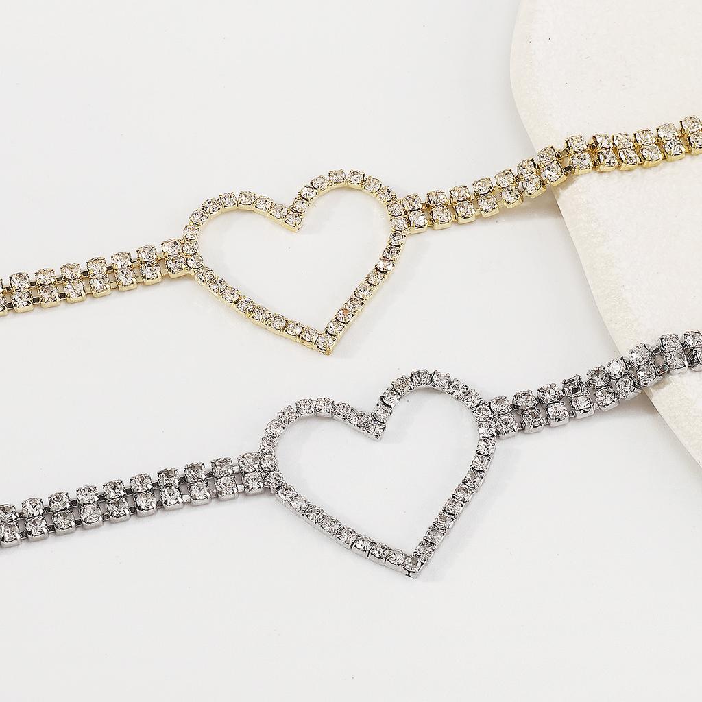 Women European Minimalist Light Luxury Design Clavicle Choker Full Rhinestone Heart Sweet Personality Necklace For Women