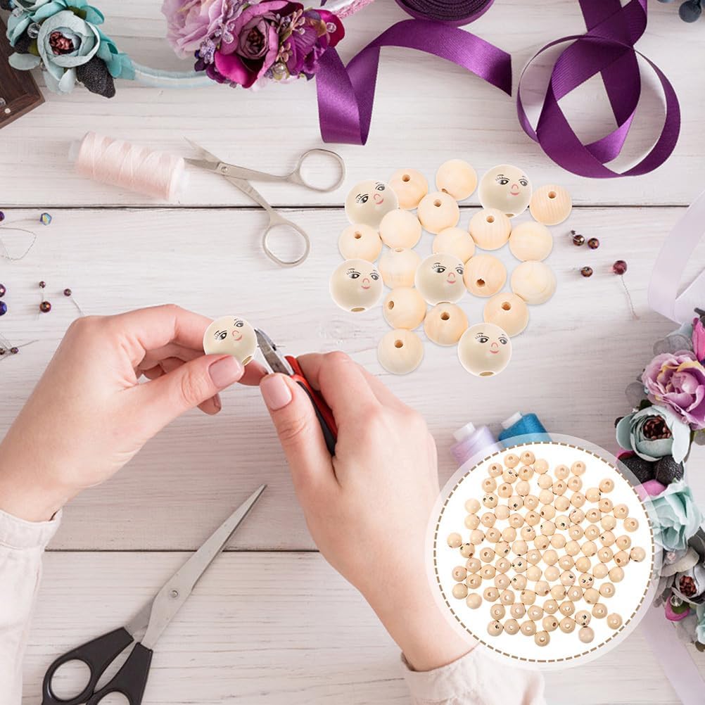Wood Smile Beads 50pcs 14MM Wooden Round Beads Smile Face Ball Wood Beads Spacer Beads with Hole for DIY Jewelry Bracelet Necklace Craft Making