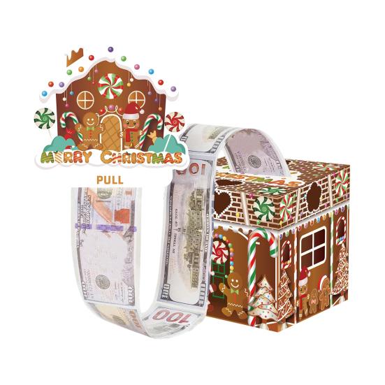 Christmas Money Box Pull-out Cash Gift Box DIY Holiday Money Gift Box with Transparent Bags Christmas Money Holder Pull Box for Kids Adults