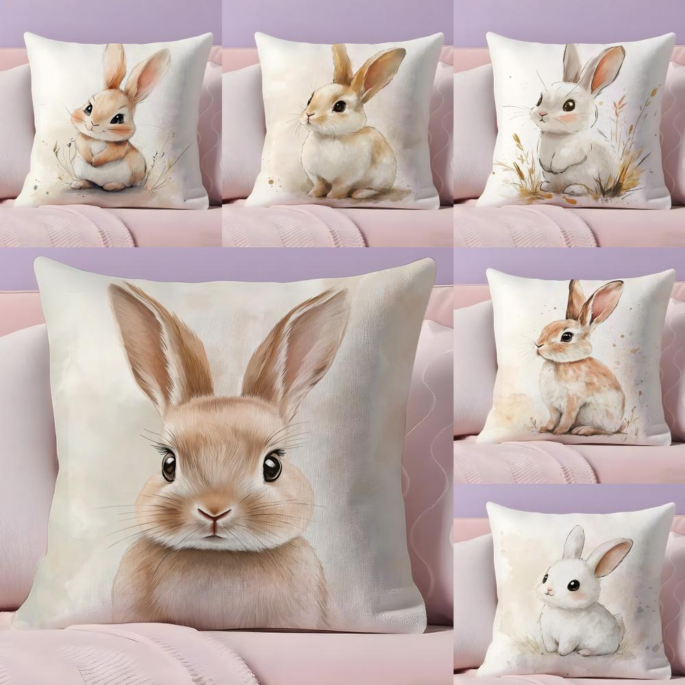 Cute Easter Bunny Cushion Cover Short plush Doublesided Print Square Throw Pillow Covers Sofa Home Cushion Decor