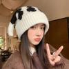 Wool Hat Female Autumn and Winter Warm Bag Head Cold Hat Cat Pattern Knitted Hat Cute Cat Tail Winter Pullover Hat