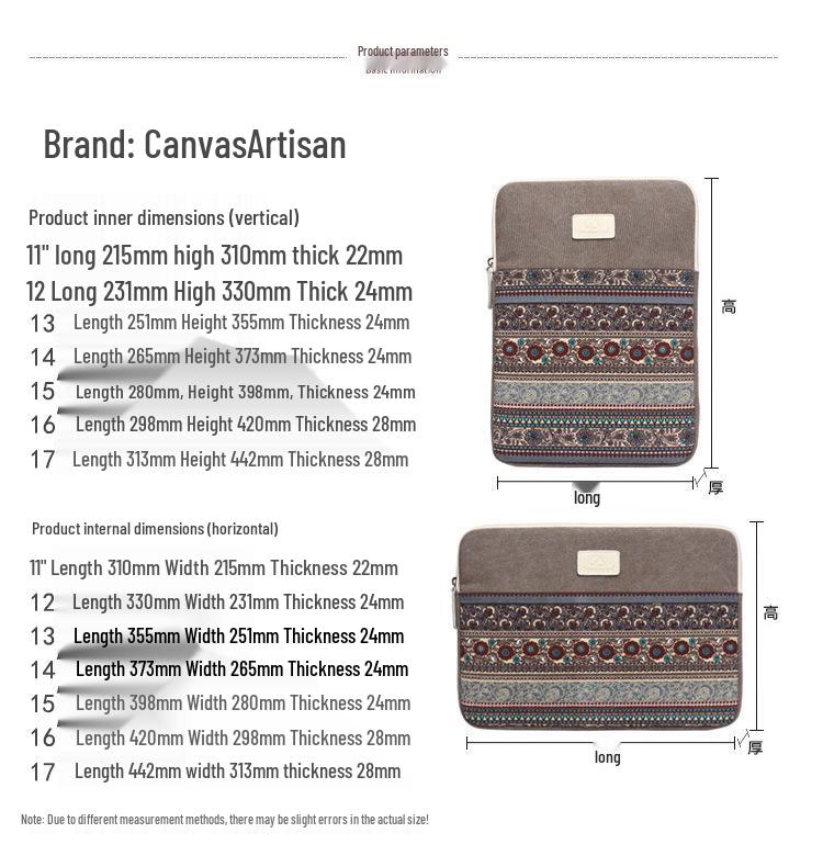 Canvas Laptop Sleeve for MacBook and Tablets - Fits 13", 14", 15"