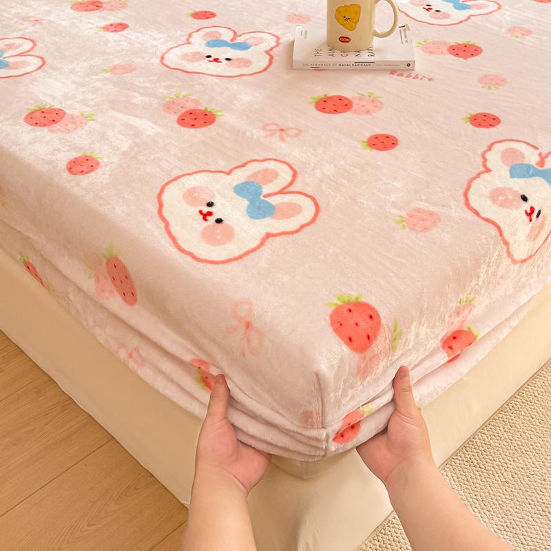 Flannel Bed Sheet Winter Warm Plush Fitted Sheet Soft Mink Cashmere Bed Linen Mattress Cover Elastic Bedspread
