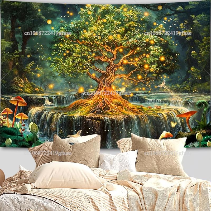 Lebensbaum Wandbehang Wandteppich Buntglas Dschungel-Wandteppiche Landschafts-Wandteppiche Schlafzimmer Dekoration Ästhetische Hintergrundtücher