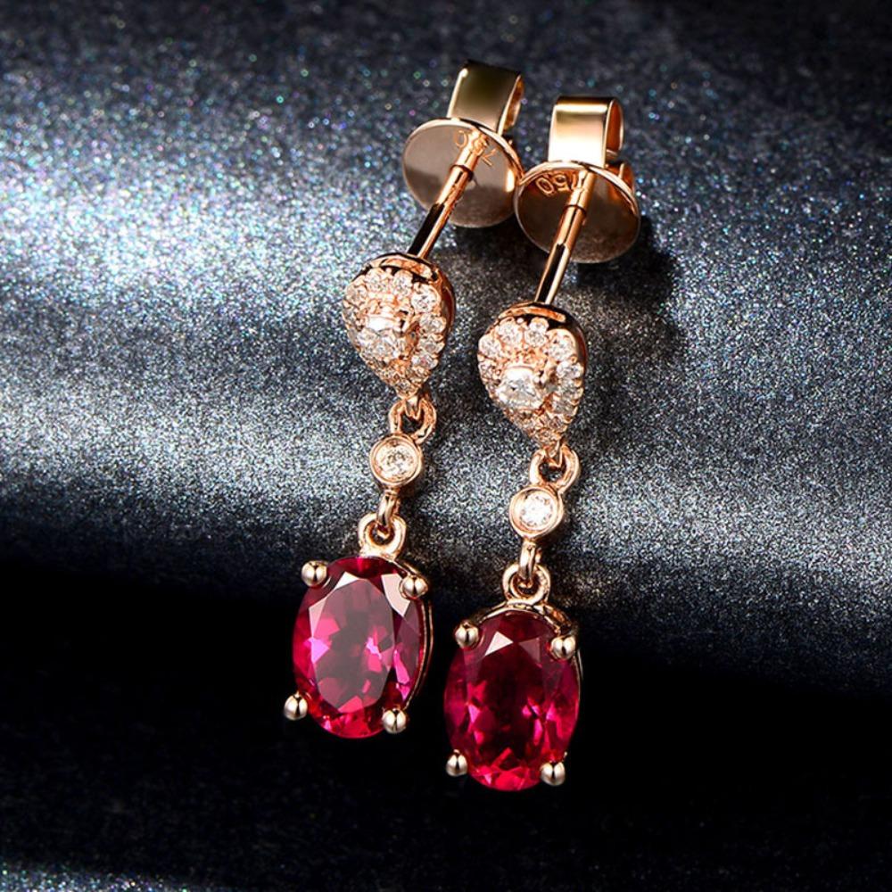 Red Purple Crystal 18K Gold Earrings Colorful Gemstone Stud Jewelry Inlaid