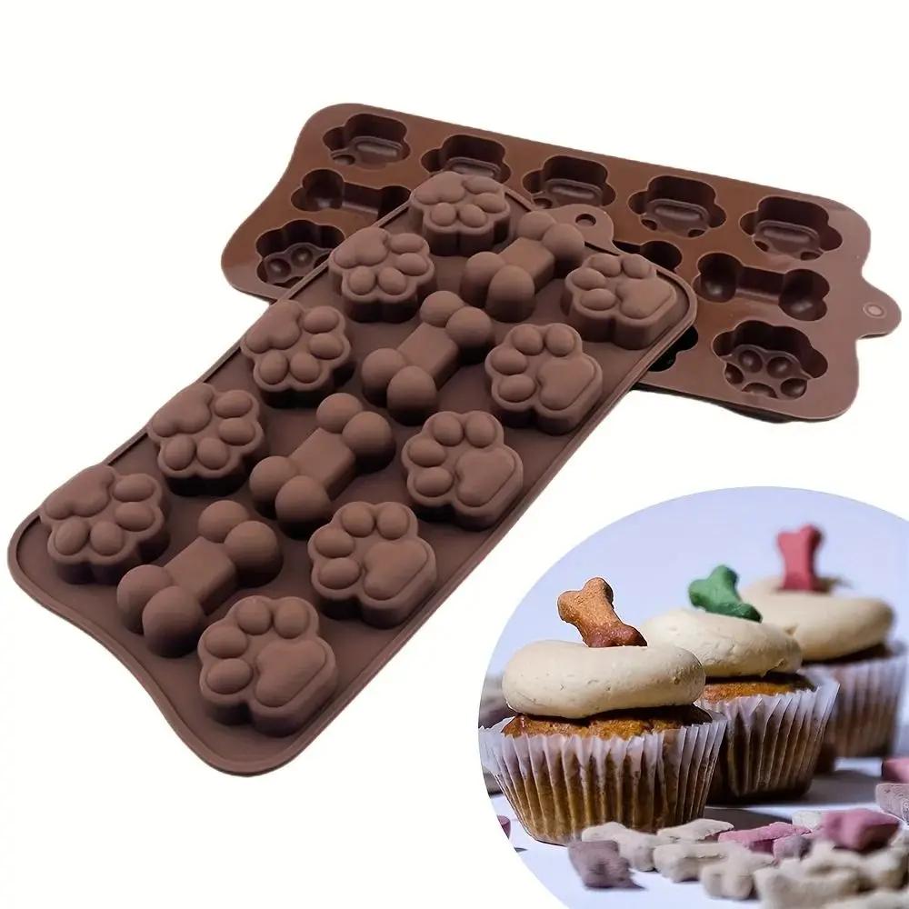 Silicone Chocolate Mold Dog Bone Cat Paw DIY Cake Baking Tool 14 -grid Temperature Resistance -40~ 230°C Pudding Jelly Mold
