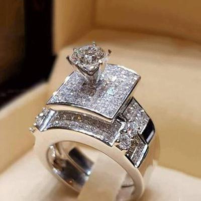 925er Sterlingsilber Geometrisch Geformte Brautsets Ringe für Damen Luxus Zirkonia Ringe Hochwertiger Damenschmuck
