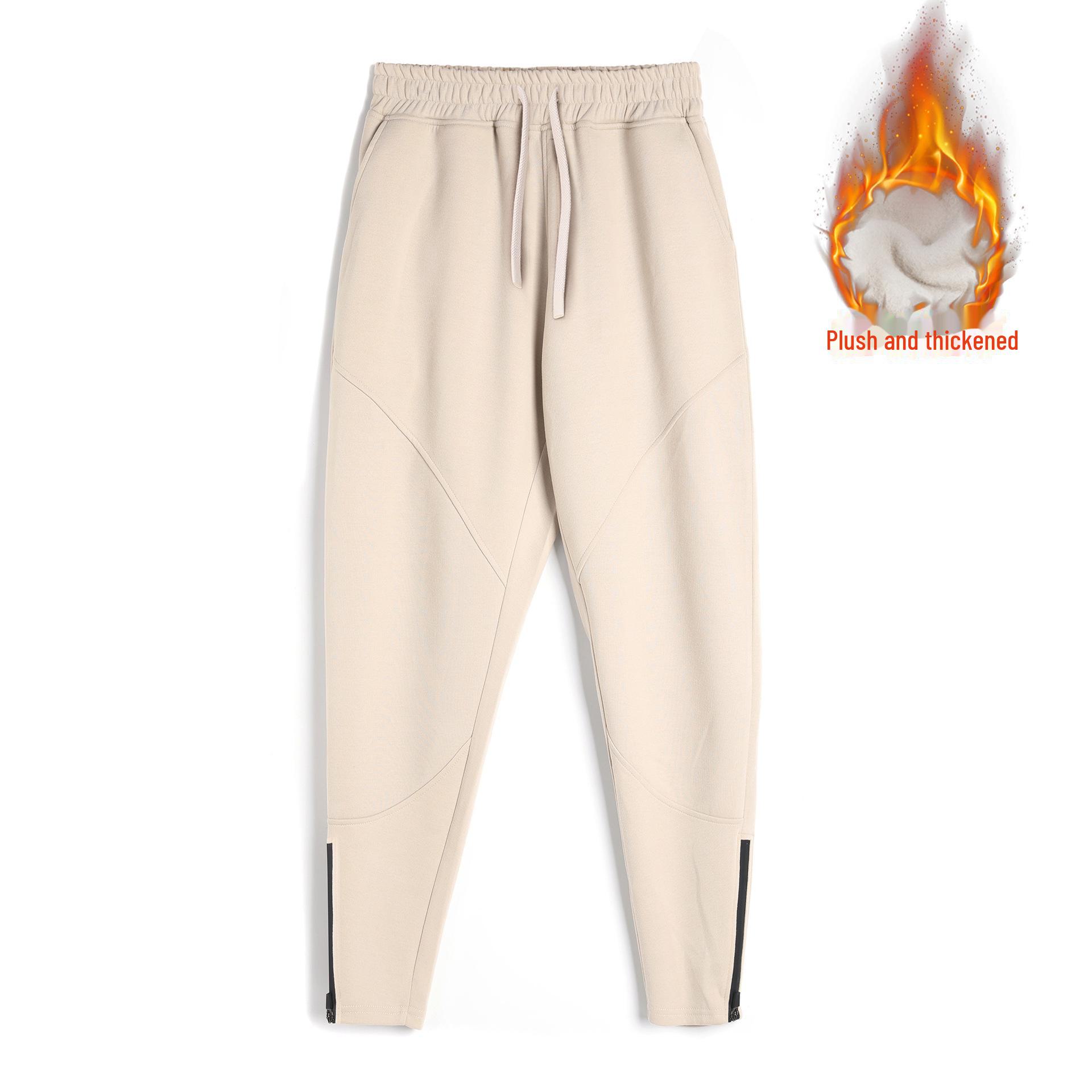 

Men s Loose-Fit Plush Sweatpants: Thick, Autumn/Winter, Straight-Leg, Zippered Fitness Trousers for Running and Casual Wear. XL