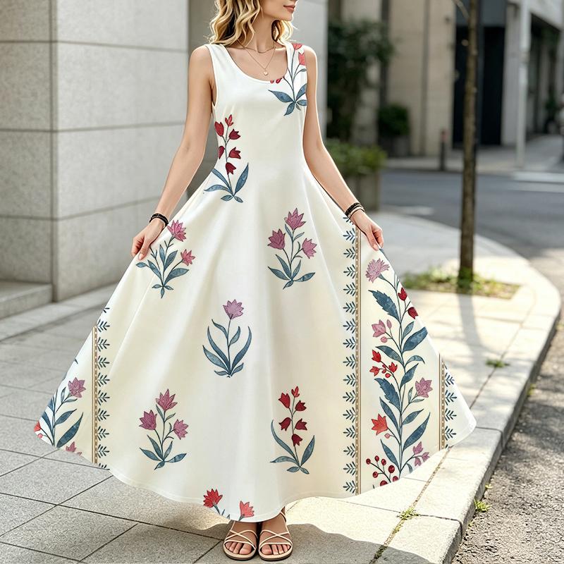 Women's Sleeveless Flowy Maxi Dress,Lightweight Fresh Vacation Style,Long Length for Casual Daily,Outdoor,Travel