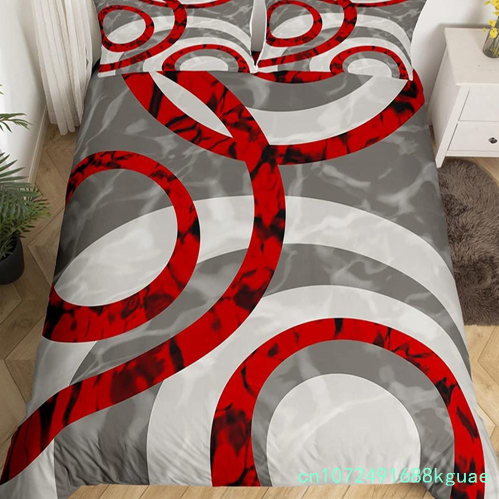 Gray Black Red Swirl Duvet Cover Set King Trippy Stripe Geometric Bedding Set Microfiber Farmhouse Abstract Geometry Quilt Cover