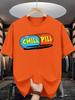 Unisex O Neck Tee Chill Pill Capsule Print Cotton Short Sleeve Loose Oversized Summer Street Breathable Basic Daily Casual Wear Top
