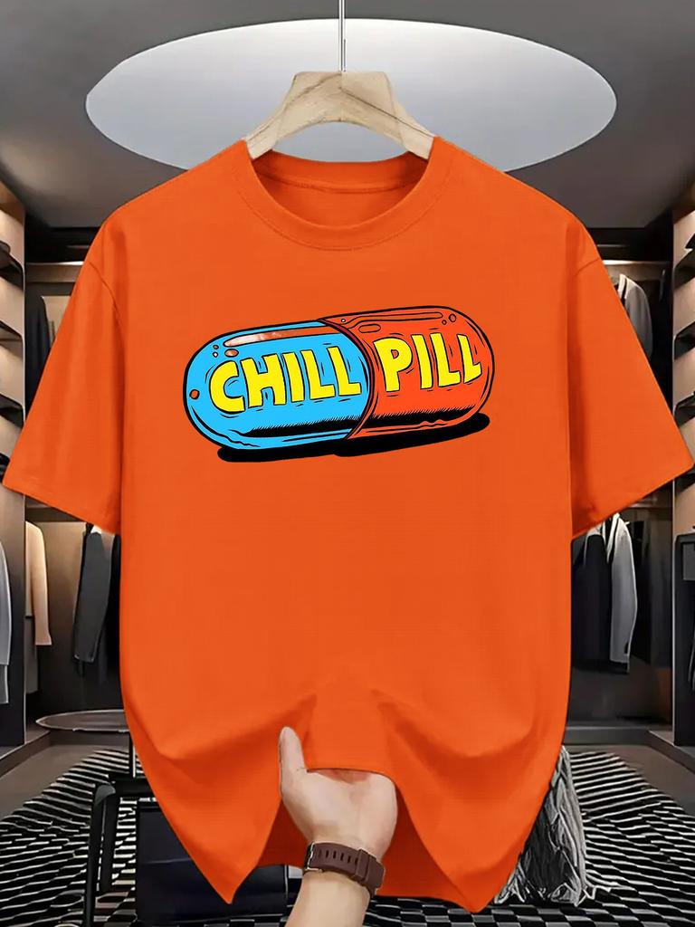 Unisex O Neck Tee Chill Pill Capsule Print Cotton Short Sleeve Loose Oversized Summer Street Breathable Basic Daily Casual Wear Top