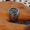 Vintage zilverkleurige Zegelring Zegel van Lucifer Ring Voor Mannen Zegel van Satan Mannen Sieraden