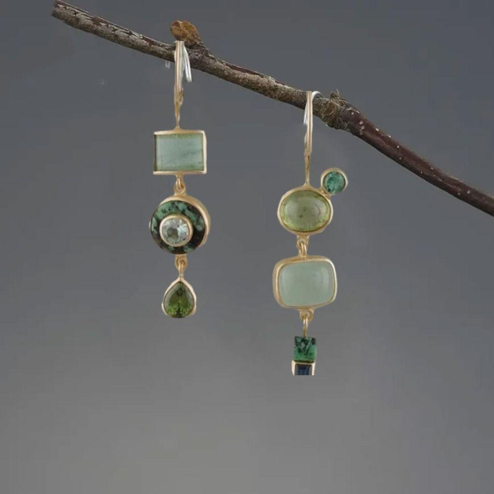 Dysymetria Asymetryczne Kolczyki Wiszące na Ucho Zielona Biżuteria Modowa Nowe Kolczyki w Kolorze Zielonym Vintage Kobiety