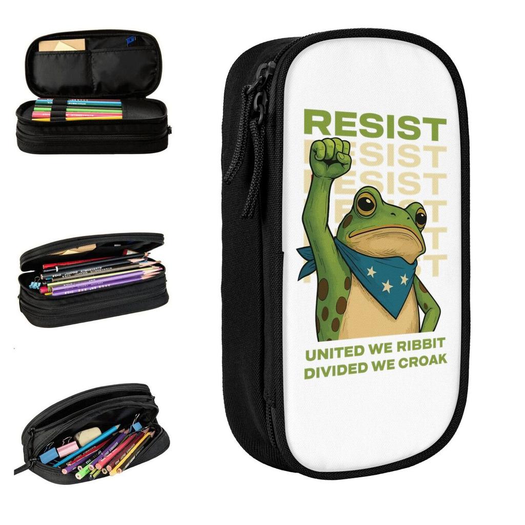 Frog Resist Protest Portland Frog Pencil Cases Pen Holder Bags Student Large Storage School Supplies Gifts Pencilcases