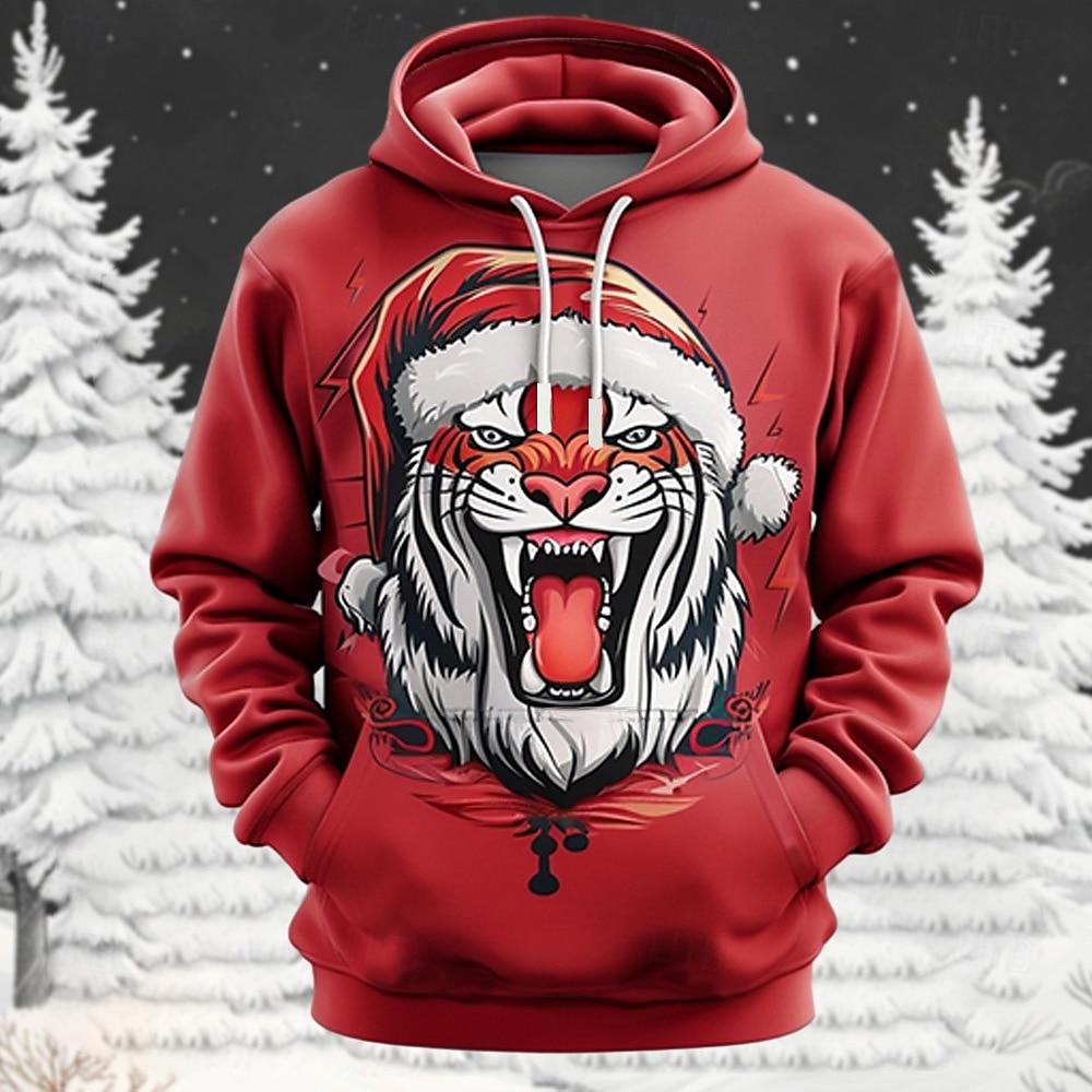 Funny 3D Tiger Print Men's Hoodies Autumn Casual Sweatshirts Fashion Animal Pattern Oversized Hooded Shirt Street Trend Clothing