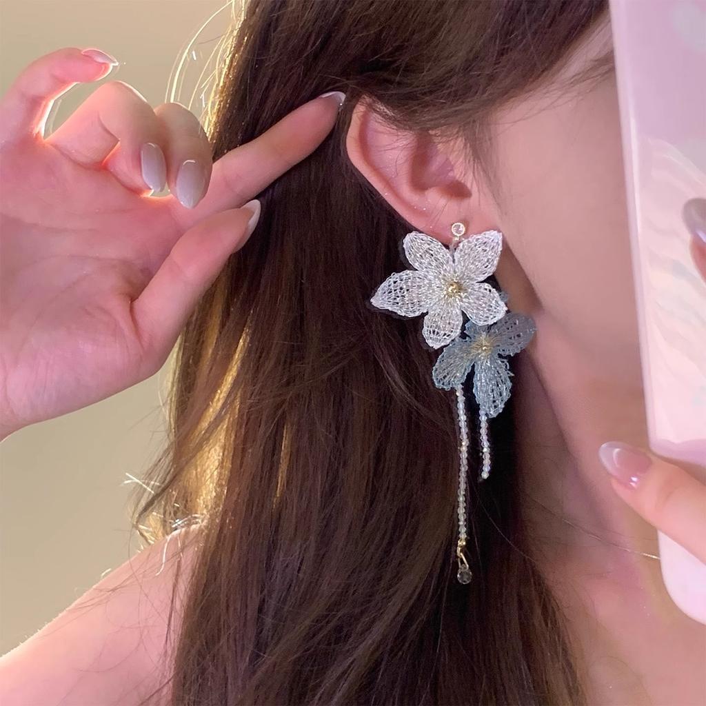Brushed Flower Fringe Earrings Holiday Style Exaggerated Design Women Street Shooting Accessories