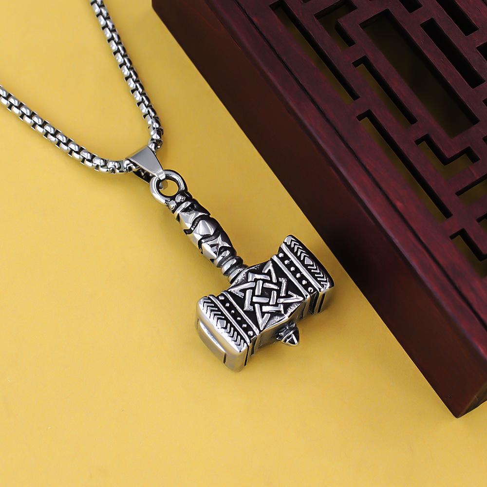 Retro Viking Thor's Hammer Stainless Steel Pendant Necklace