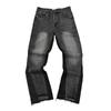Trendy Wijde Jeans, Gewassen, Slijtageplekken, Patchwork, Unisex Stijl