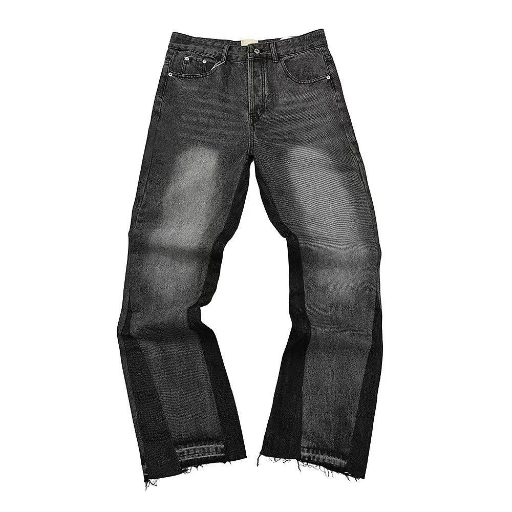 KaiTingu Trendy uitlopende jeans, gewassen, verweerd, patchwork, uniseks stijl M