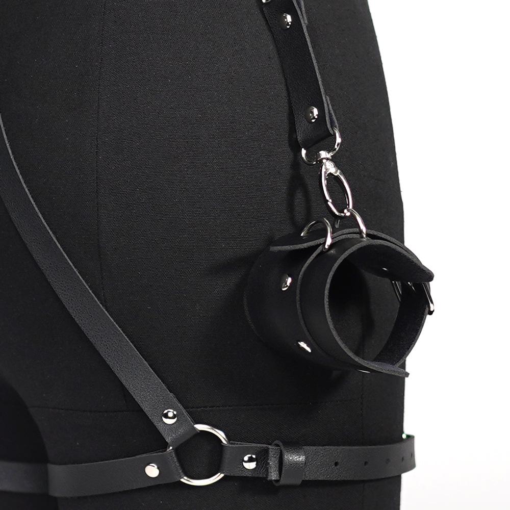 European & American Leather Bondage Set: Handcuffs, Leg Rings, Hip Cuffs for Adult Play.