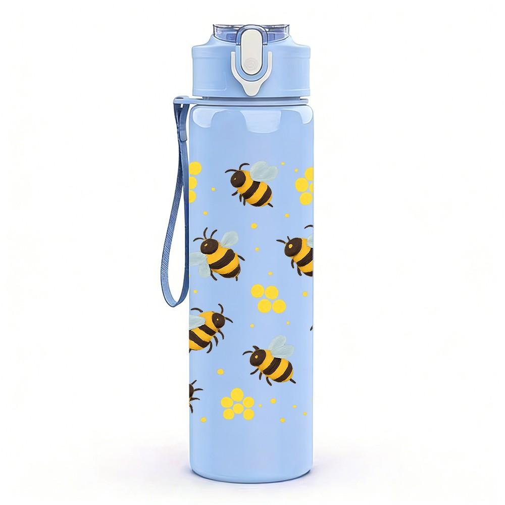 1PC Honey Bee Honeycomb Pattern 750ml Color Plastic Sports Water Bottle Leakproof Flip Straw Lid Suitable for Sports Office Home Use