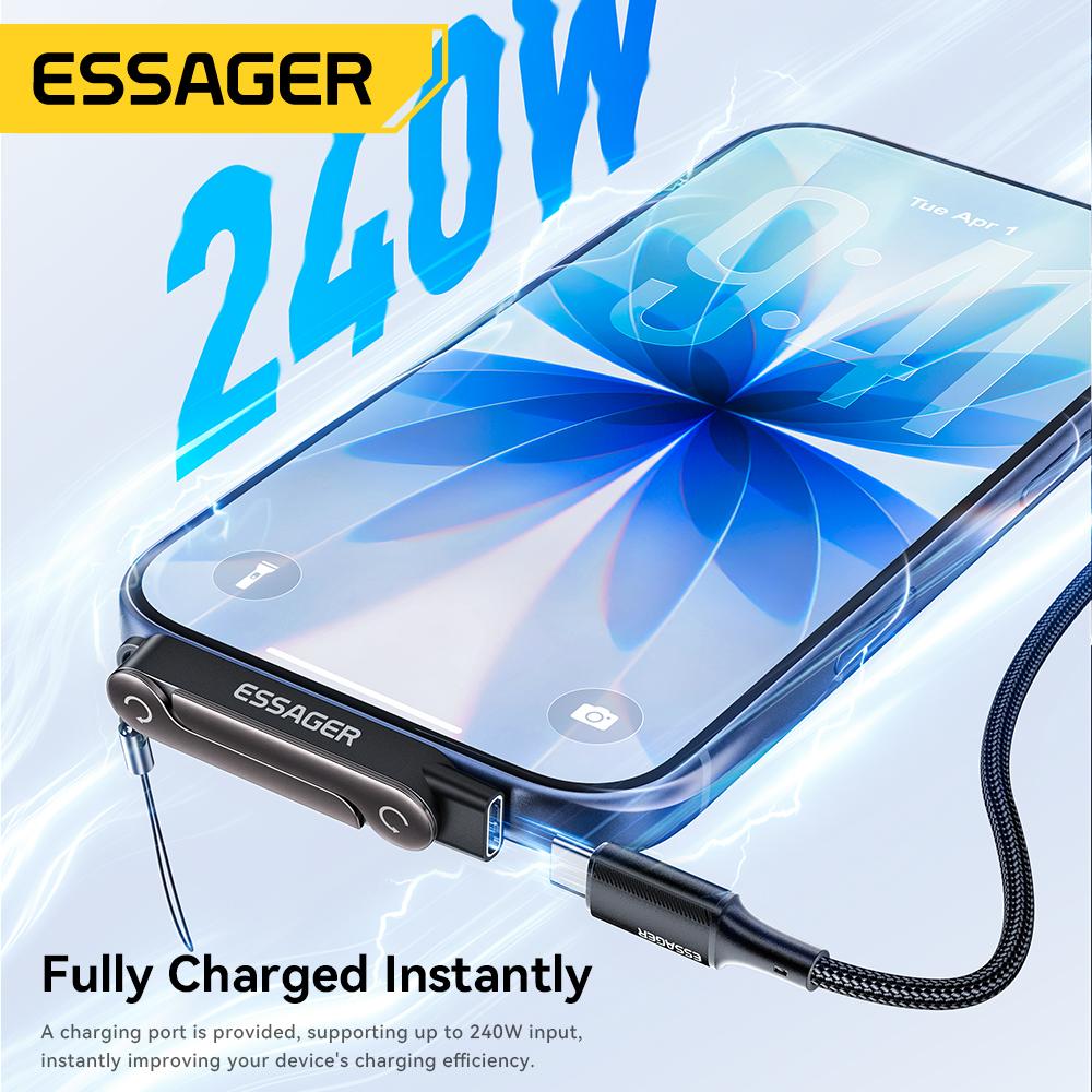 Essager 240W USB C OTG Adapter With Stand 90 Degree Type C Female To iP Male Converter For iPhone 17 16 Macbook Xiaomi Samsung