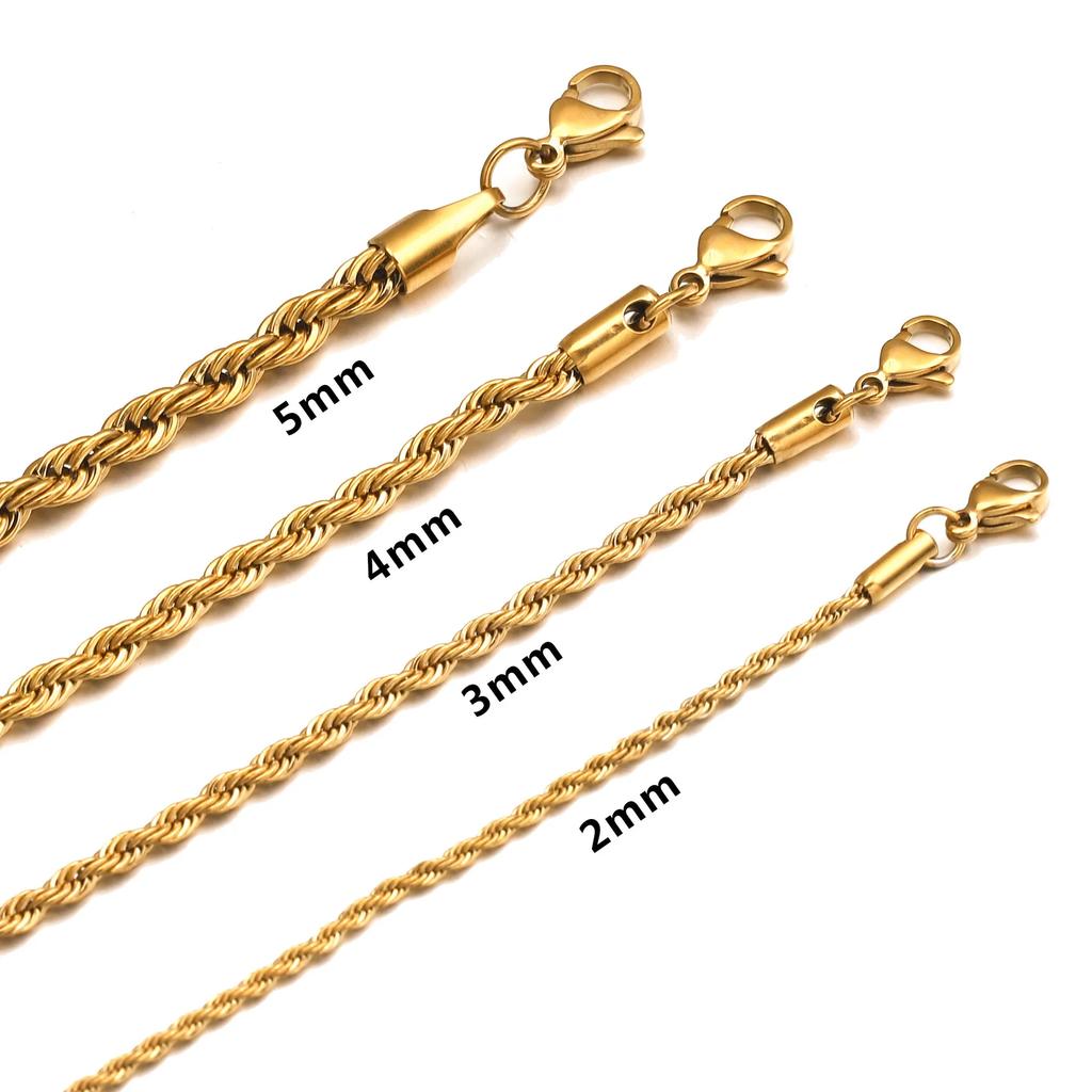 Stainless Steel Bracelet For Women Men 2/3/4/5/6MM Gold Color Twisted Rope Chain Bangle Fashion Never Fade Jewelry Accessories